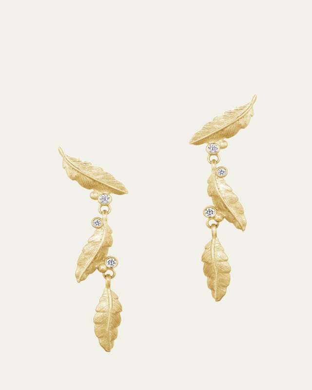 Leaflet Diamond Berry Drop Earrings in 18K Yellow Gold